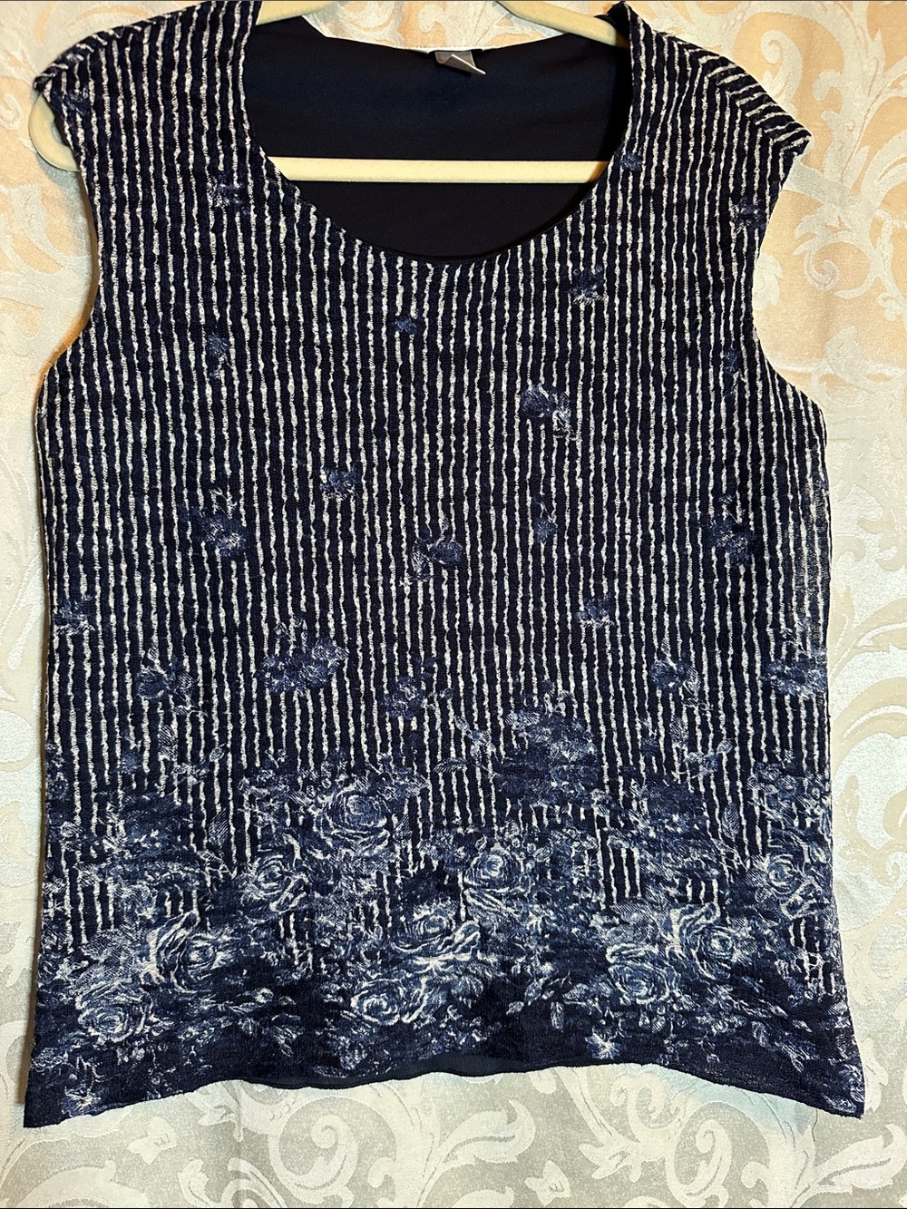 Christopher & Banks Navy Blue Striped Floral Sleeveless Tank